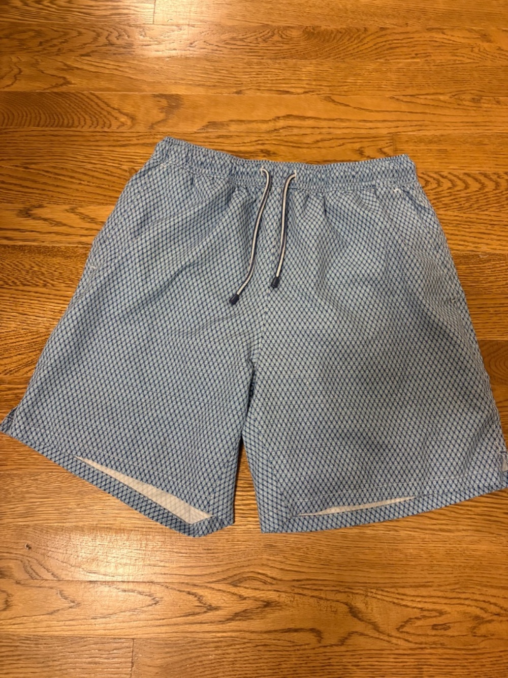 Peter Millar Seaside Swim Trunks Medium Blue Geometric Print
